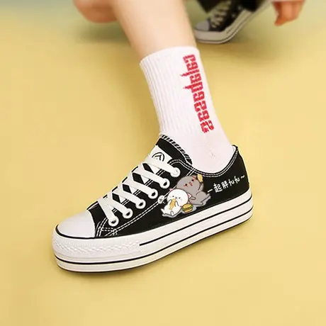 厚底低帮帆布鞋网红太空宇航员学生板鞋松糕增高韩版休闲百搭可乐商品大图