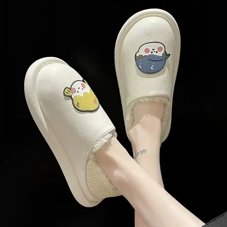 棉拖鞋女冬季可爱包跟室内家居防水防滑厚底加绒保暖月子棉鞋冬天商品大图