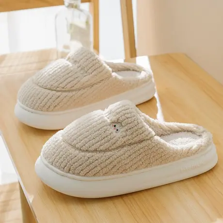 可爱卡通小熊棉拖鞋女秋冬季新款厚底室内家居毛绒保暖包头拖鞋男商品大图