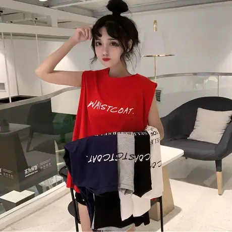 mschf泫雅吊带运动背心无袖t恤女夏外穿港味韩版潮宽松学生酷上衣图片