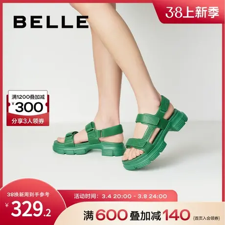百丽魔术贴工装风厚底凉鞋女夏季女鞋商场鞋子运动凉鞋BEP30BL2图片
