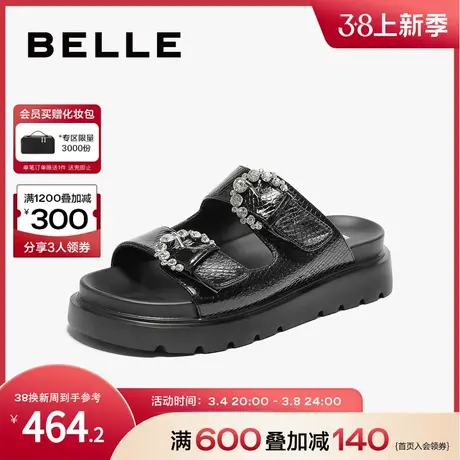 百丽女鞋厚底勃肯鞋2024夏季新款鞋子商场可调节外穿拖鞋A9F1DBT4图片