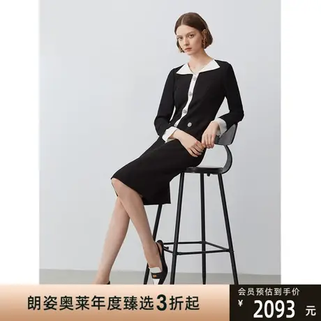 朗姿商场同款醋酸2023秋新款高级感显瘦连衣裙职业通勤西装裙子女图片