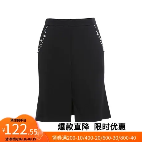 【艾格】荷叶边包臀裙2023春季新款时尚简约气质百搭女生短裙图片