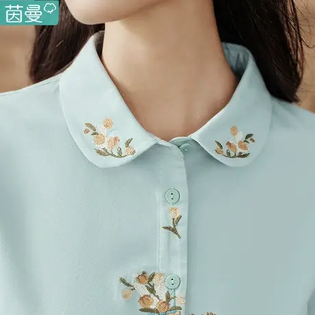 茵曼娃娃领衬衣长袖磨毛秋冬刺绣打底衬衫春秋季2023新款女装上衣图片