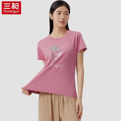 三枪女夏季短袖纯棉打底衫全棉圆领透气甜美水柔棉休闲薄款T恤商品大图