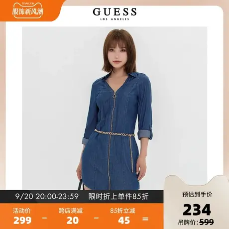 GUESS新款女士polo领长袖衬衫式系带牛仔连衣裙-Q2OK08WDYL2图片