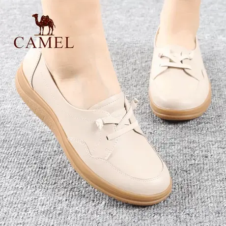 Camel/骆驼女鞋春夏季新款真中口女士平底品头层牛皮单休闲女鞋子图片