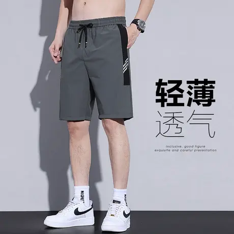 男款冰丝五分休闲短裤夏季薄款潮牌痞帅跑步运动中裤子外穿大裤头图片