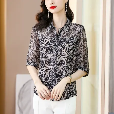 短袖衬衫女士2023年新款雪纺上衣女式夏款法式高级感别致漂亮小衫商品大图