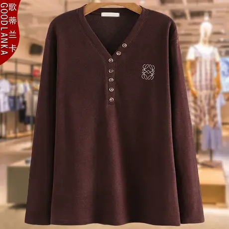 加肥加大码奥绒上衣女宽松200斤洋气时尚中年妈妈装V领秋冬打底衫商品大图