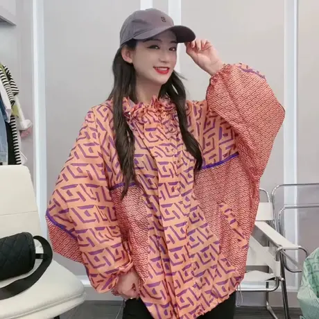 连帽防晒衣女夏季薄款户外透气百搭设计感宽松迷宫印花开衫外套潮商品大图