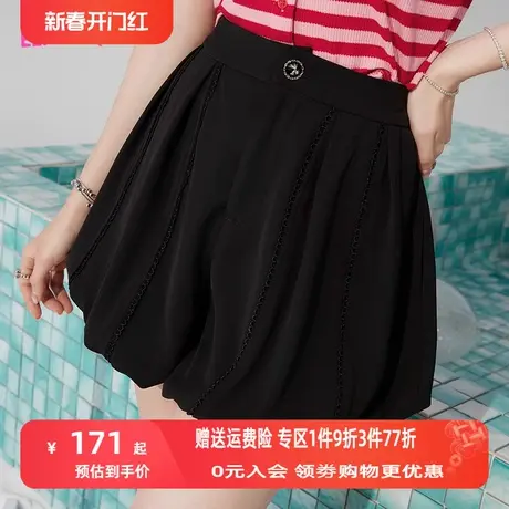 【商场同款】妖精的口袋黑色花苞裤短裤女2023夏新款高腰显瘦裤子图片