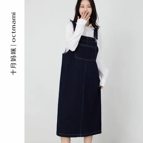 十月妈咪孕妇牛仔背带裙春秋外穿新款复古穿搭连衣裙宽松减龄春装商品大图