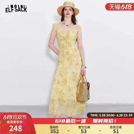 妖精的口袋法式v领碎花连衣裙女2025年春季新款气质显瘦度假裙子图片