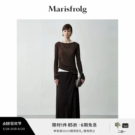 【精简美学】玛丝菲尔秋船型领腰身抽绳设计布朗棕上衣女商品大图