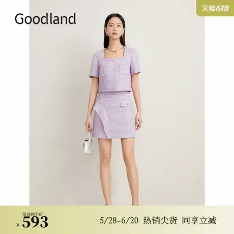 【醋酸系列】Goodland美地夏季法式小香风花纱短外套图片
