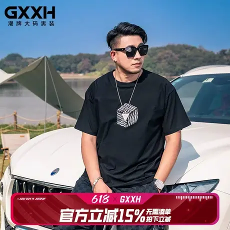GxxH潮流短袖T恤男宽松休闲大码半袖体恤小众立体印花半袖上衣潮商品大图