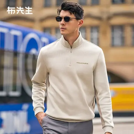 MrBu布先生立领加厚t恤2025春撞色半开襟字母印花长袖BT15358商品大图