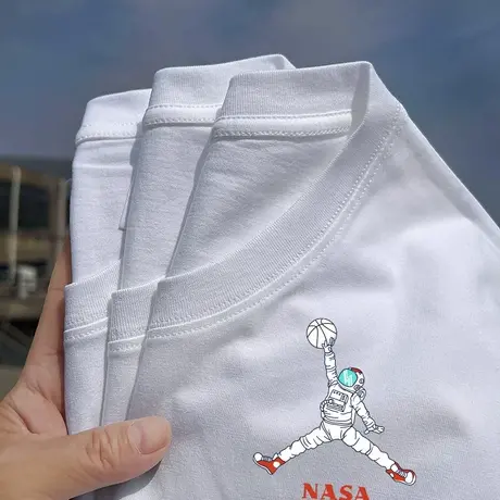 秀洛nasa飞人宇航员篮球灌篮打底纯棉半袖衣服情侣装休闲短袖T恤商品大图
