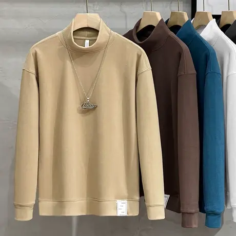 半高领卫衣男春秋2023新款潮流ins内搭上衣中领打底衫男长袖秋冬商品大图