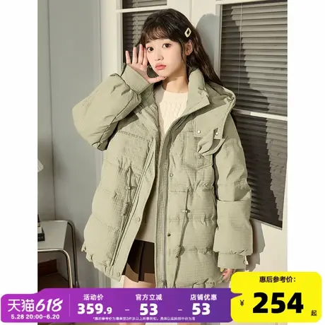 唐狮2024冬季新款女棉衣兔耳朵连帽可爱甜美设计感中长款棉服保暖图片