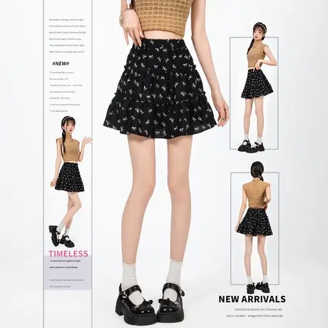 2025新款法式芭蕾风蕾丝拼接木耳边褶皱大摆裙女夏季温柔甜美图片