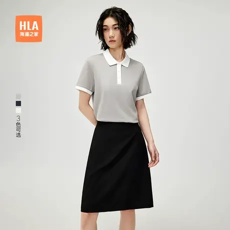 HLA/海澜之家商务撞色翻领短袖POLO衫25春夏新款休闲直筒上衣女装商品大图