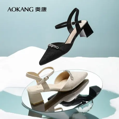 【门店发货】奥康女鞋 新款法式粗跟配裙子时尚通勤凉鞋图片