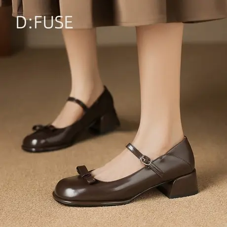 Dfuse迪芙斯玛丽珍时尚圆头蝴蝶结单鞋女2025春季新款粗跟小皮鞋商品大图
