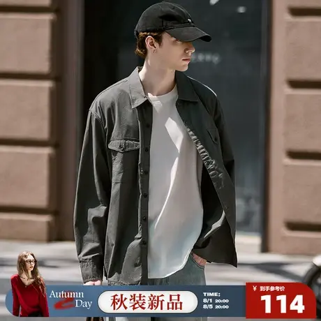 8.1/20点 上新唐狮2025秋季新款长袖衬衫男翻领简约工装衬衫日系图片