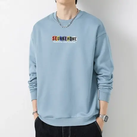 重磅纯棉卫衣男士套头无帽上衣服摇粒绒圆领长袖t恤宽松潮流百搭商品大图