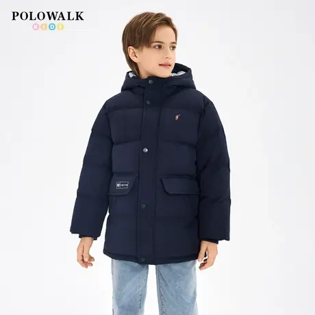POLOWALK童装男童中长款羽绒服2025年新款秋冬中大童外套保暖潮商品大图