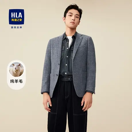 HLA/海澜之家纯羊毛灰色系花纹休闲西服平驳领保暖舒适单西外套男图片