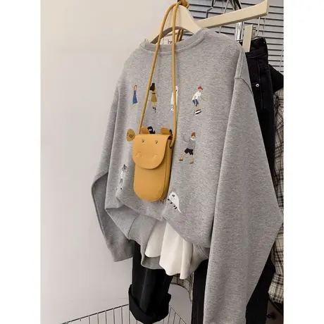 2023新款薄款圆领长袖卫衣女秋季韩版宽松显瘦百搭无帽外套上衣潮商品大图