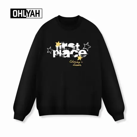 Ohlyah品牌时尚潮流字母印花圆领卫衣男女同款宽松秋冬纯棉上衣服商品大图