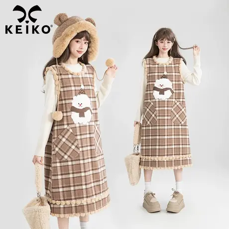KEIKO 雪人绣花格子无袖连衣裙25秋冬氛围感内搭外穿减龄背心裙图片