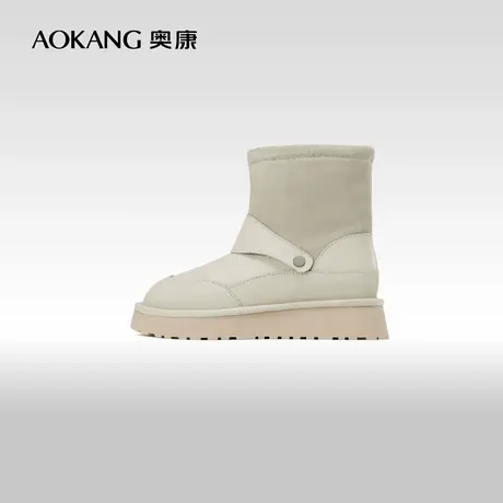 奥康女鞋 冬季新款时尚复古女士短靴休闲厚底加绒保暖时装靴商品大图