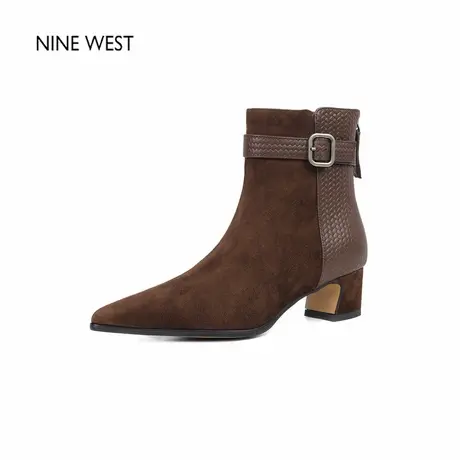 奥莱专供Nine West/玖熙法式复古尖头时装靴粗跟短靴女款靴子冬图片