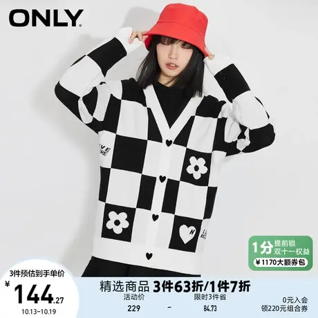 【买5免1】ONLY奥莱夏季时尚棋盘格休闲卡通开衫针织衫女商品大图