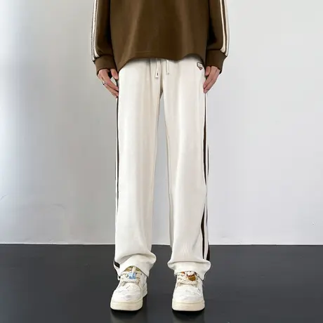 休闲直筒裤子男春秋加绒阔腿长裤垂感卫裤秋季重磅美式宽松运动裤商品大图