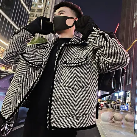 高级感个性毛呢外套男秋冬新款宽松休闲加厚冬装轻熟风呢子夹克图片