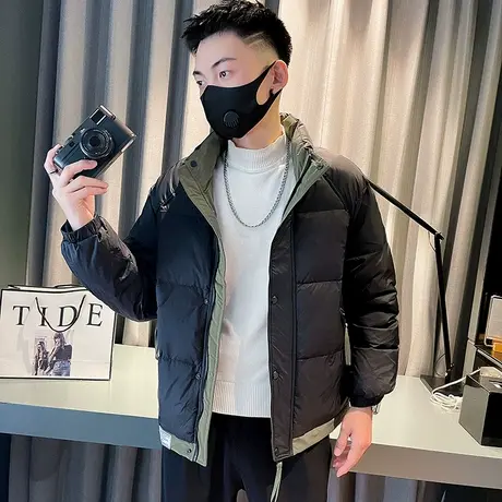 冬季潮牌拼色高级感轻薄羽绒服男立领短款轻熟风防寒加厚羽绒外套图片