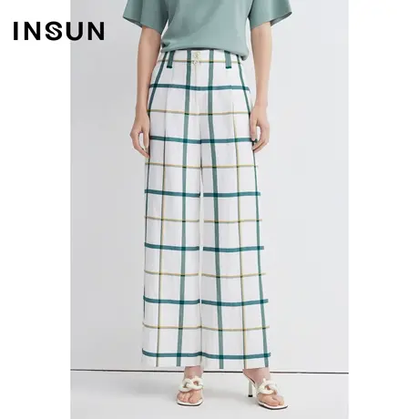 恩裳商场同款夏季醋酸时尚简约大格子经典直筒阔腿休闲裤商品大图