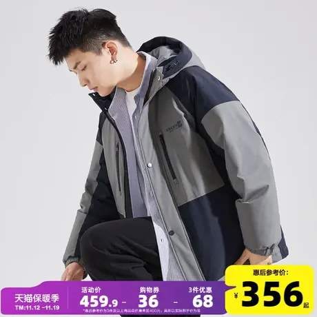 唐狮2023冬季新款连帽羽绒服男士拼接撞色加厚休闲百搭工装外套潮图片