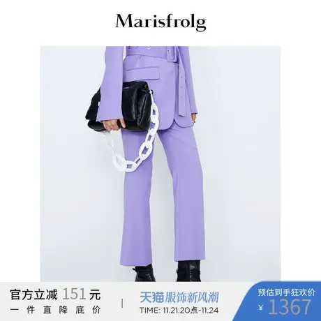 【商场同款】玛丝菲尔2021年冬季新款紫色羊毛阔腿休闲裤西装裤女商品大图