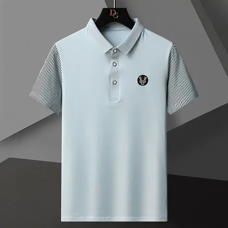 短袖t恤男士翻领polo衫商务休闲纯棉半袖条纹上衣服夏季刺绣潮流图片