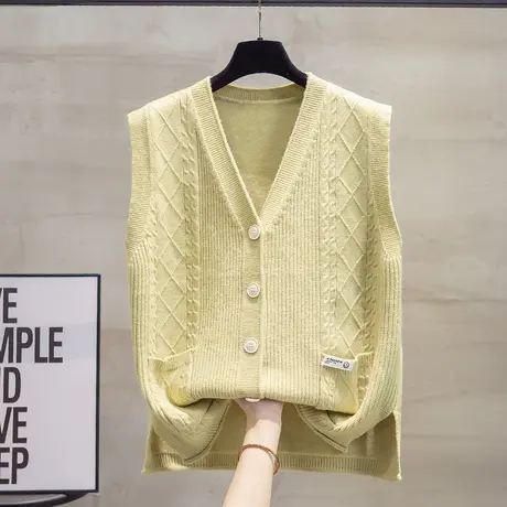 v领针织开衫马夹背心女2023秋装新款宽松外穿马夹麻花毛衣坎肩潮商品大图