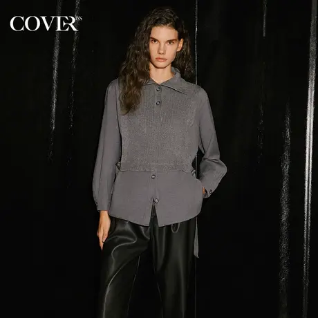 COVER冬季时髦假两件罗纹针织衫图片