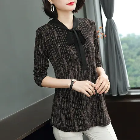 2023秋季新款打底衫女长袖洋气遮肚子女上衣大码中长款宽松妈妈装商品大图